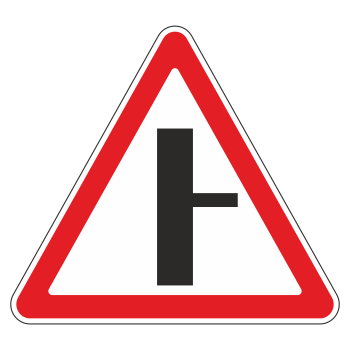 Дорожный знак 2.3.2 «Примыкание второстепенной дороги справа» (металл 0,8 мм, II типоразмер: сторона 900 мм, С/О пленка: тип В алмазная)